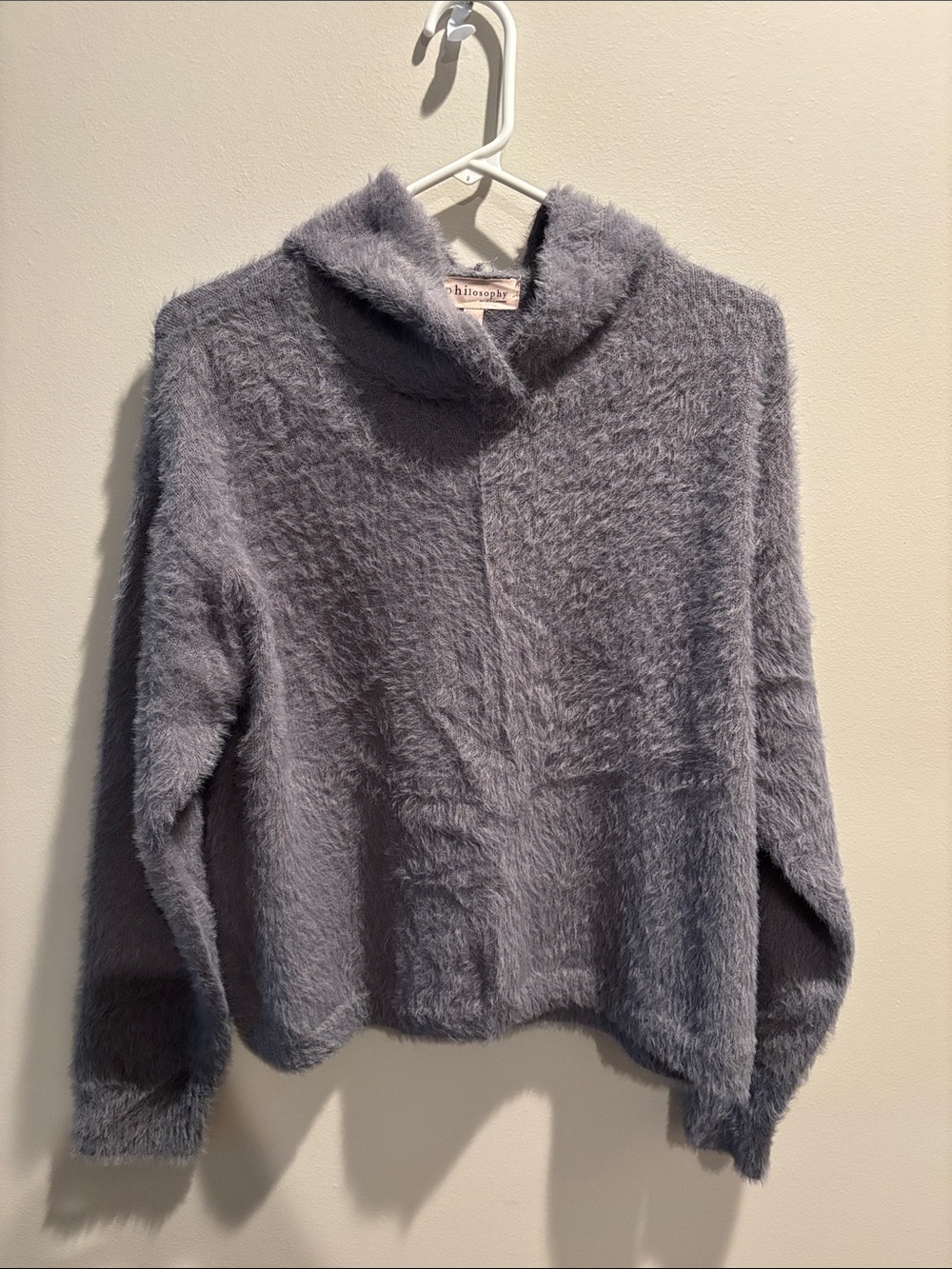 Philosophy Soft Gray Fuzzy Hooded Sweater